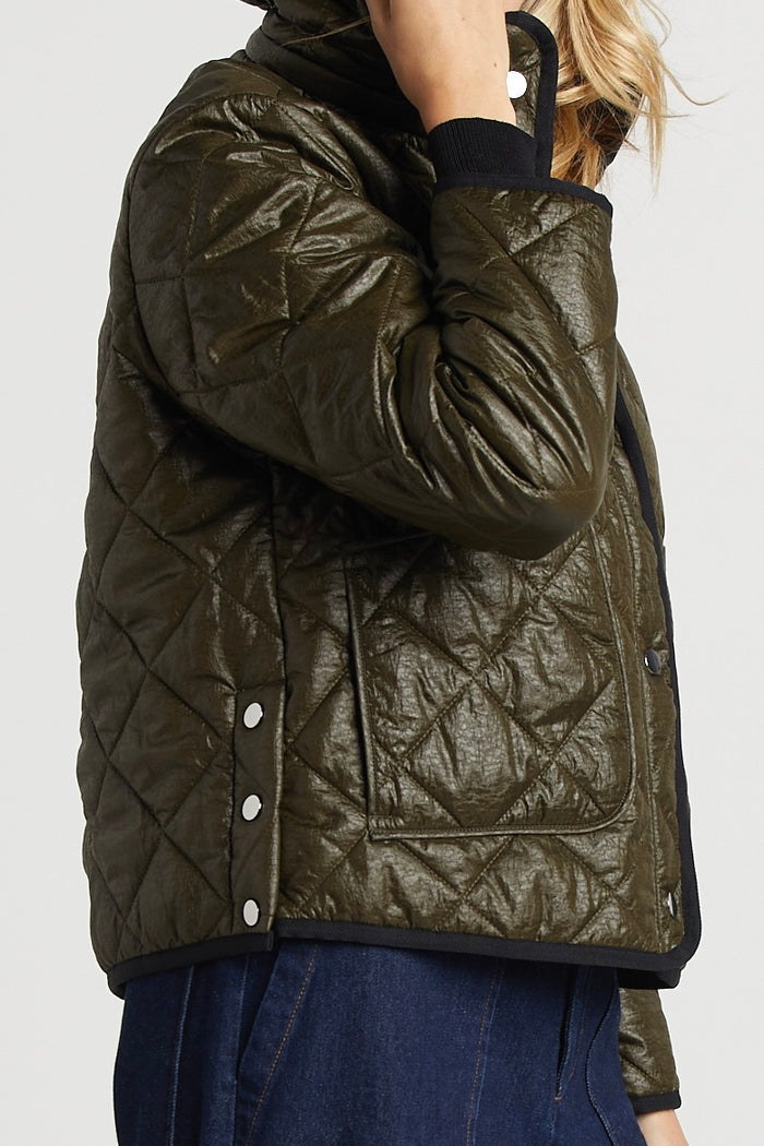 Shelby Short Hooded Quilted Jacket - Army Green