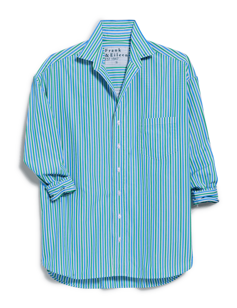 Shirley Oversized Button Up Shirt - Blue/Turquoise Stripe