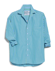 Shirley Oversized Button Up Shirt - Blue/Turquoise Stripe