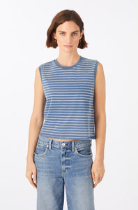 Sleeveless Babe Tee - Indigo/White