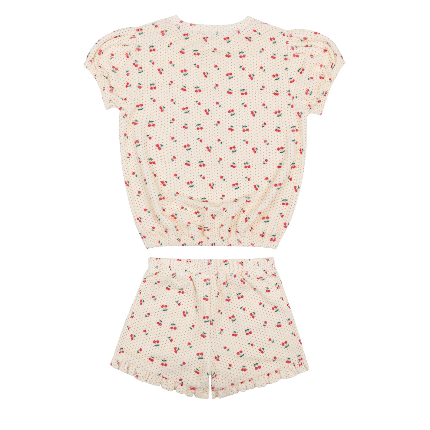 girls summer cherries french terry top and short set