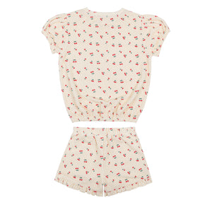 girls summer cherries french terry top and short set