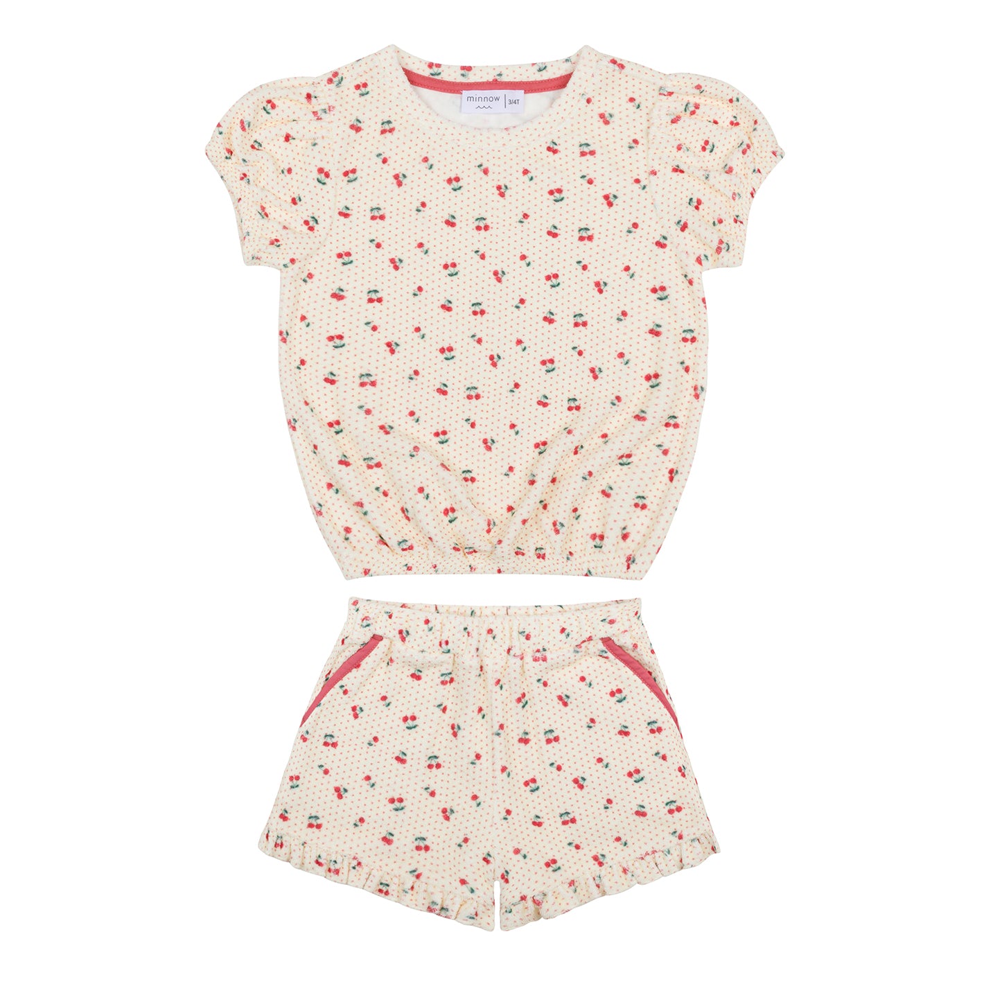 girls summer cherries french terry top and short set