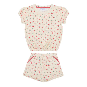 girls summer cherries french terry top and short set
