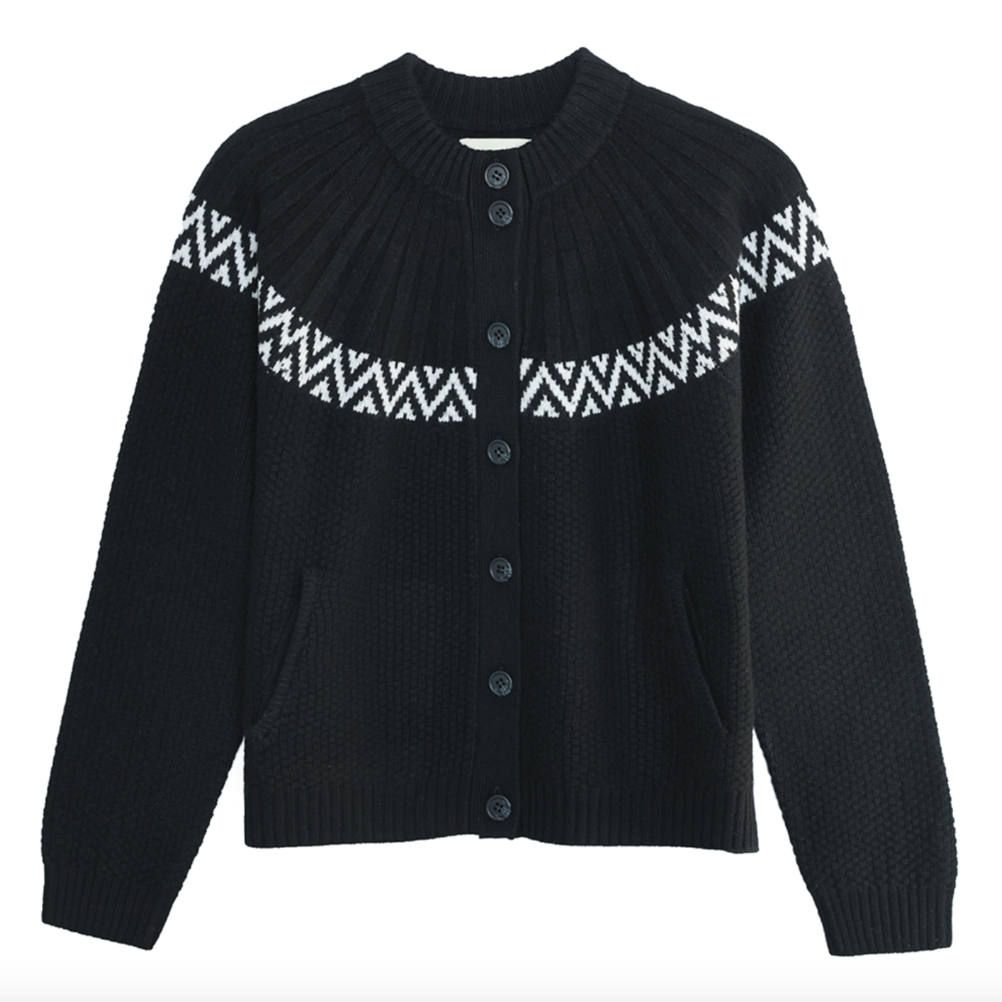 Mix Stitch Nordic Cashmere Cardigan - Black