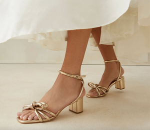 Mikel Champagne Bow Mid-Heel Sandal