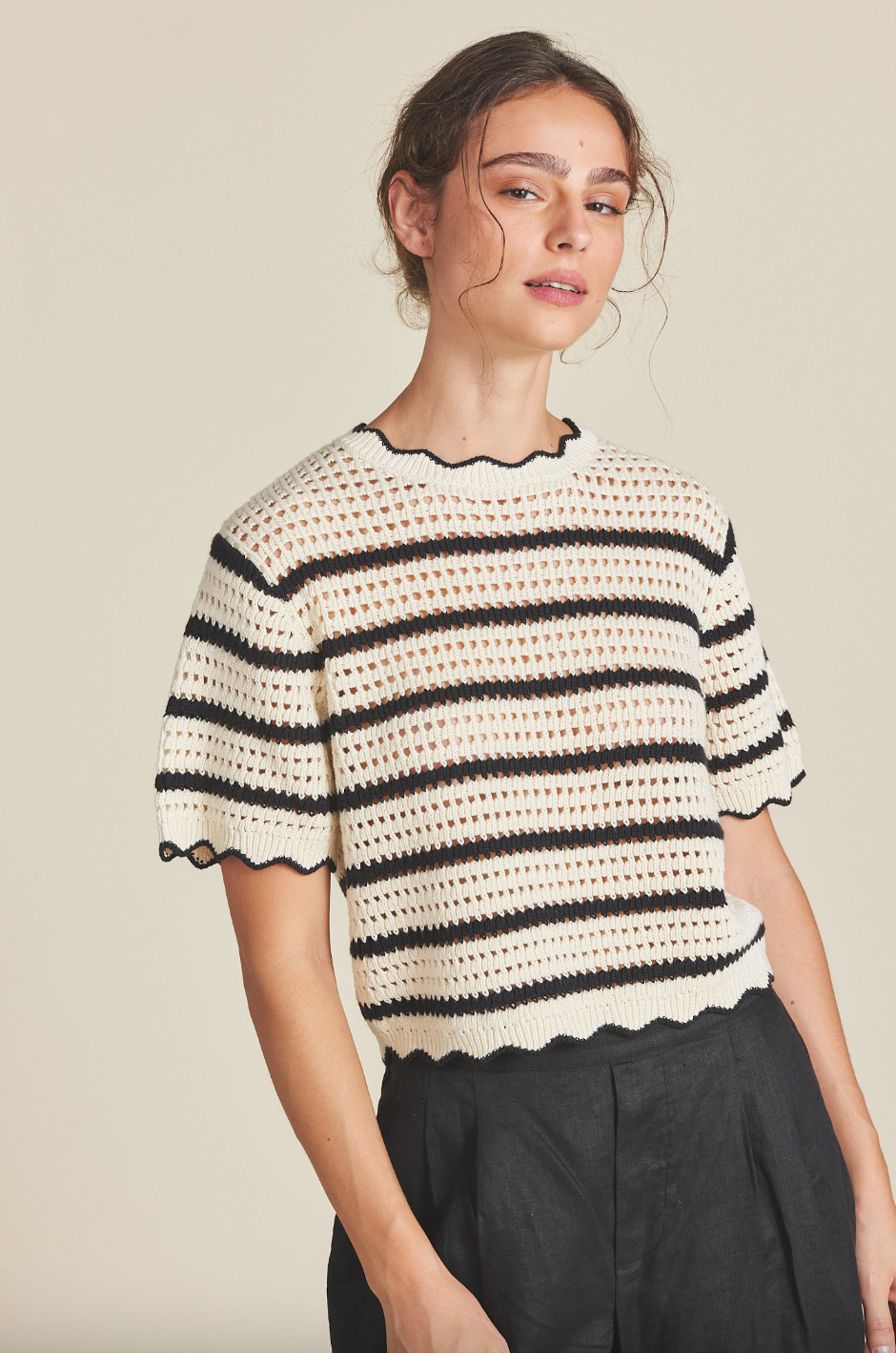 Jules Sweater T-Shirt - Antique White/Black Stripe