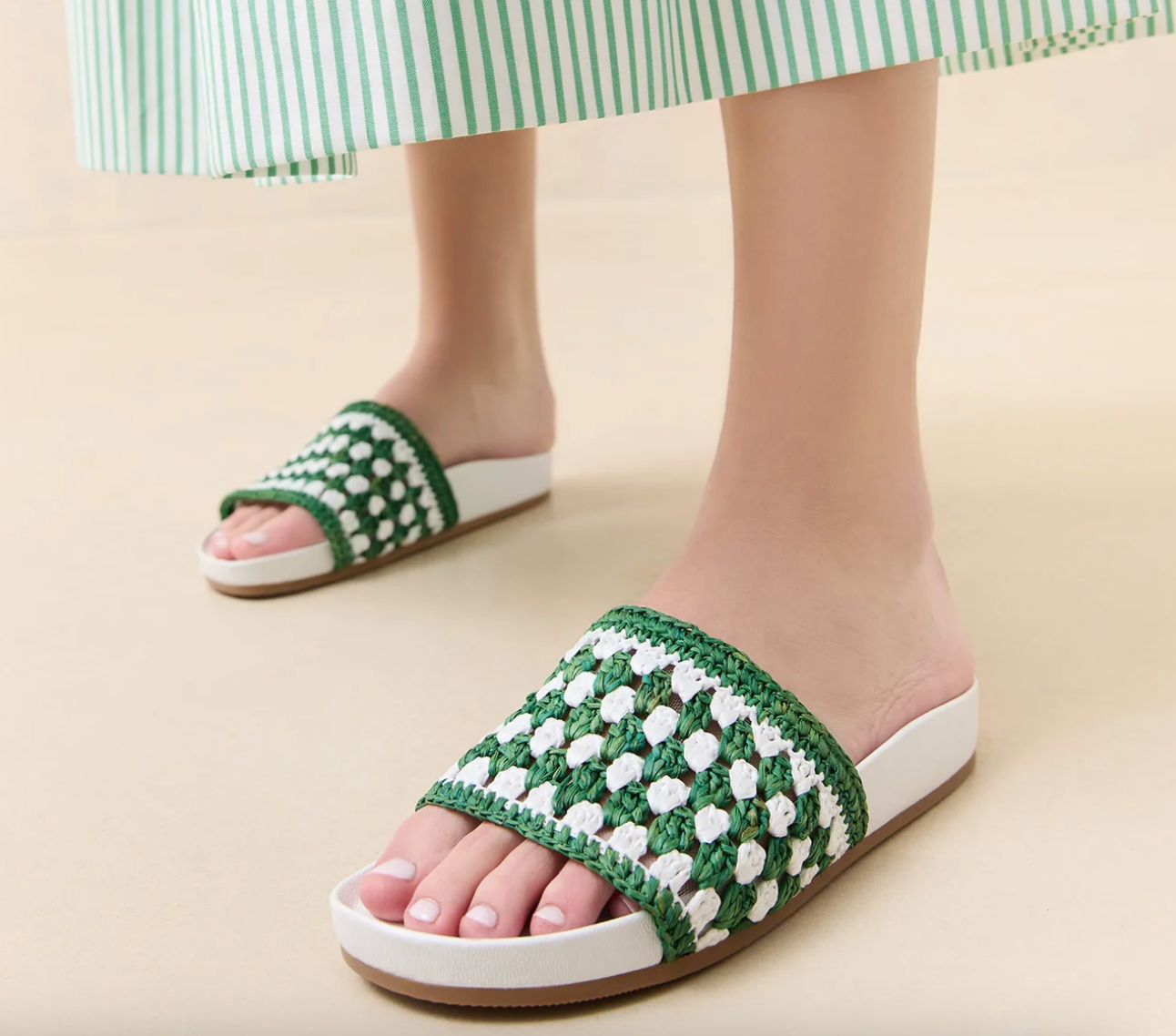 Henri Green/White Crochet Raffia Sandal