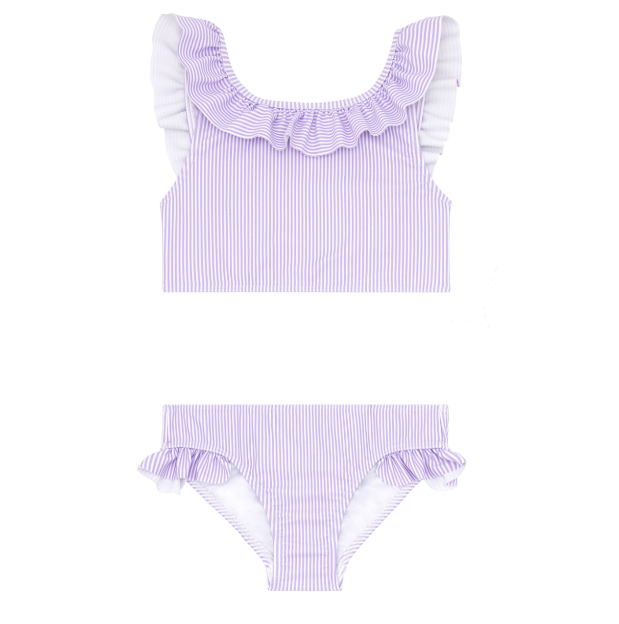 Girls Lavender Stripe Ruffle Neck Bikini