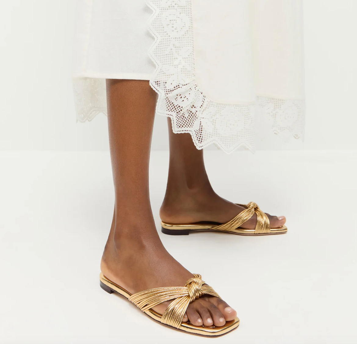 Flossie Champagne Leather Flat Sandal