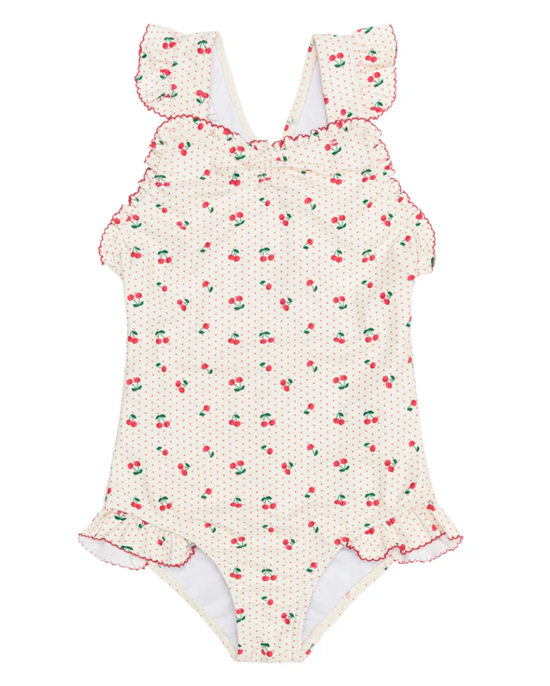 girls summer cherries ruffle edge one piece