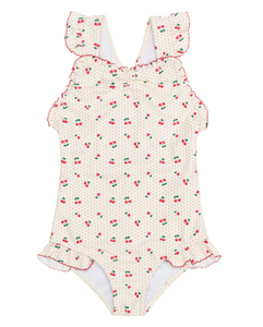 girls summer cherries ruffle edge one piece