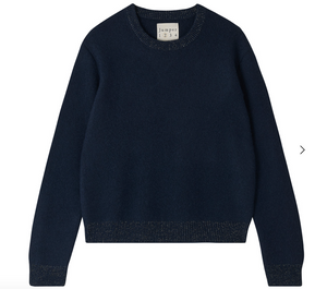 Contrast Lurex Rib Crew - Navy/Silver