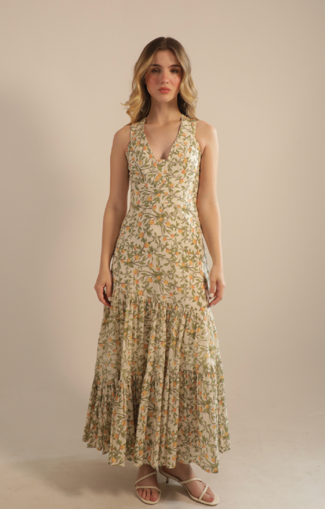 orange and cream dress Camelia Maxi Giselle Maxi Dress | a back zip closure Size:XXS (1-2 years) Screen Print