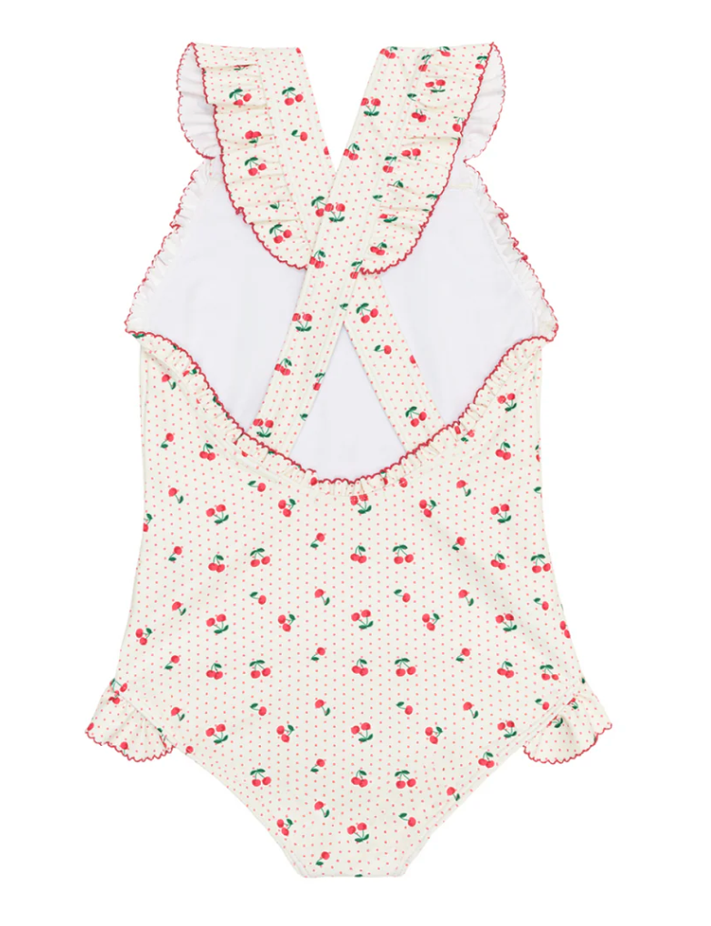 girls summer cherries ruffle edge one piece