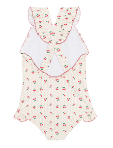 girls summer cherries ruffle edge one piece