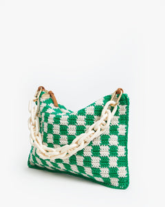 Summer Flat Clutch w/Tabs - Sea Green & Cream Crochet Checker