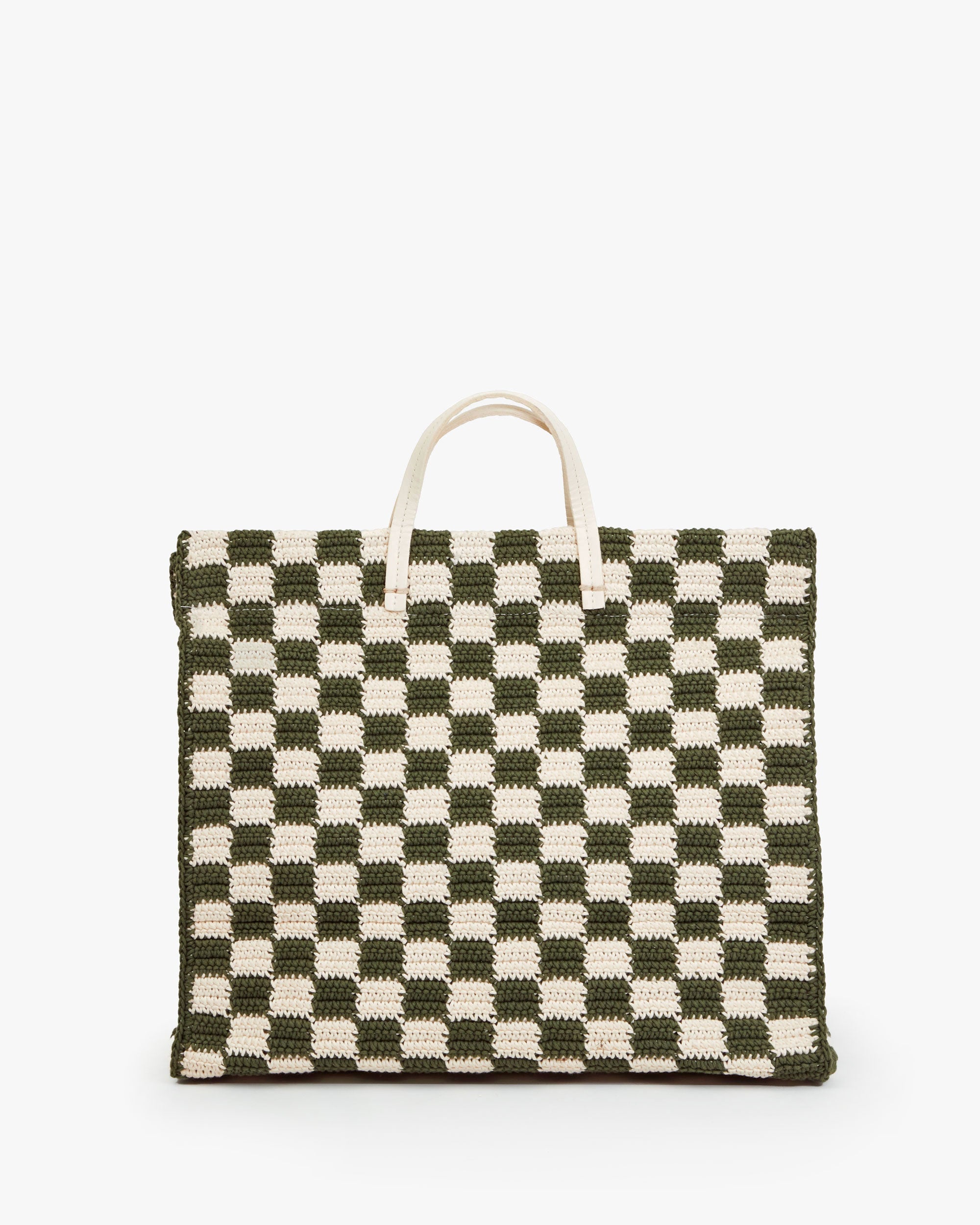 Summer Simple Tote - Olive & Cream Crochet Checker