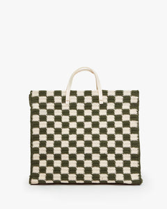 Summer Simple Tote - Olive & Cream Crochet Checker
