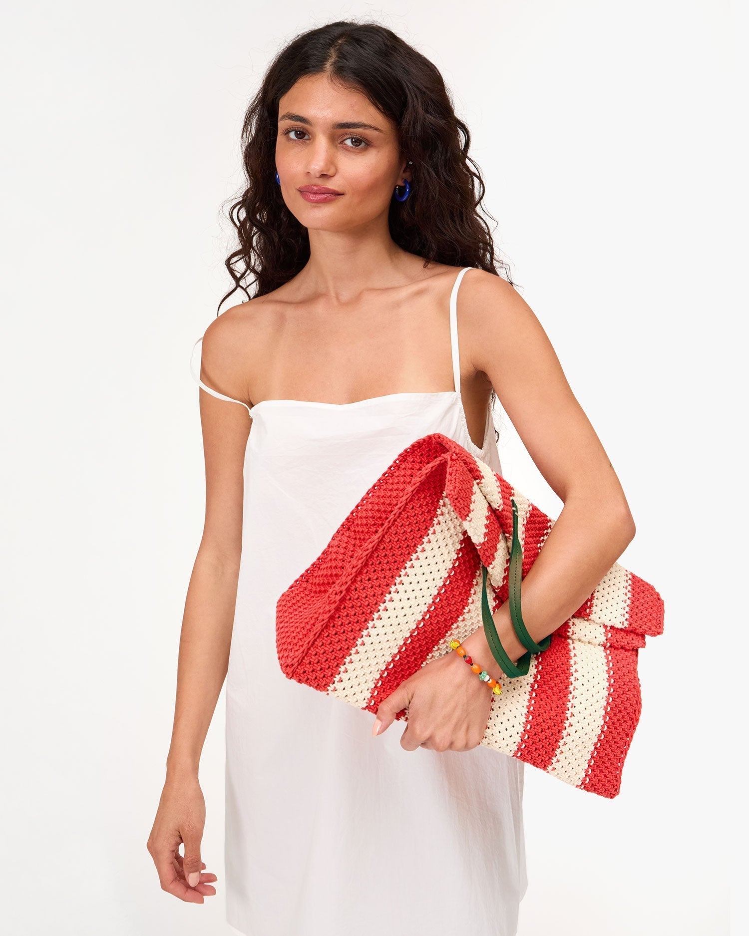 Summer Simple Tote - Cream & Bright Poppy Crochet Stripe