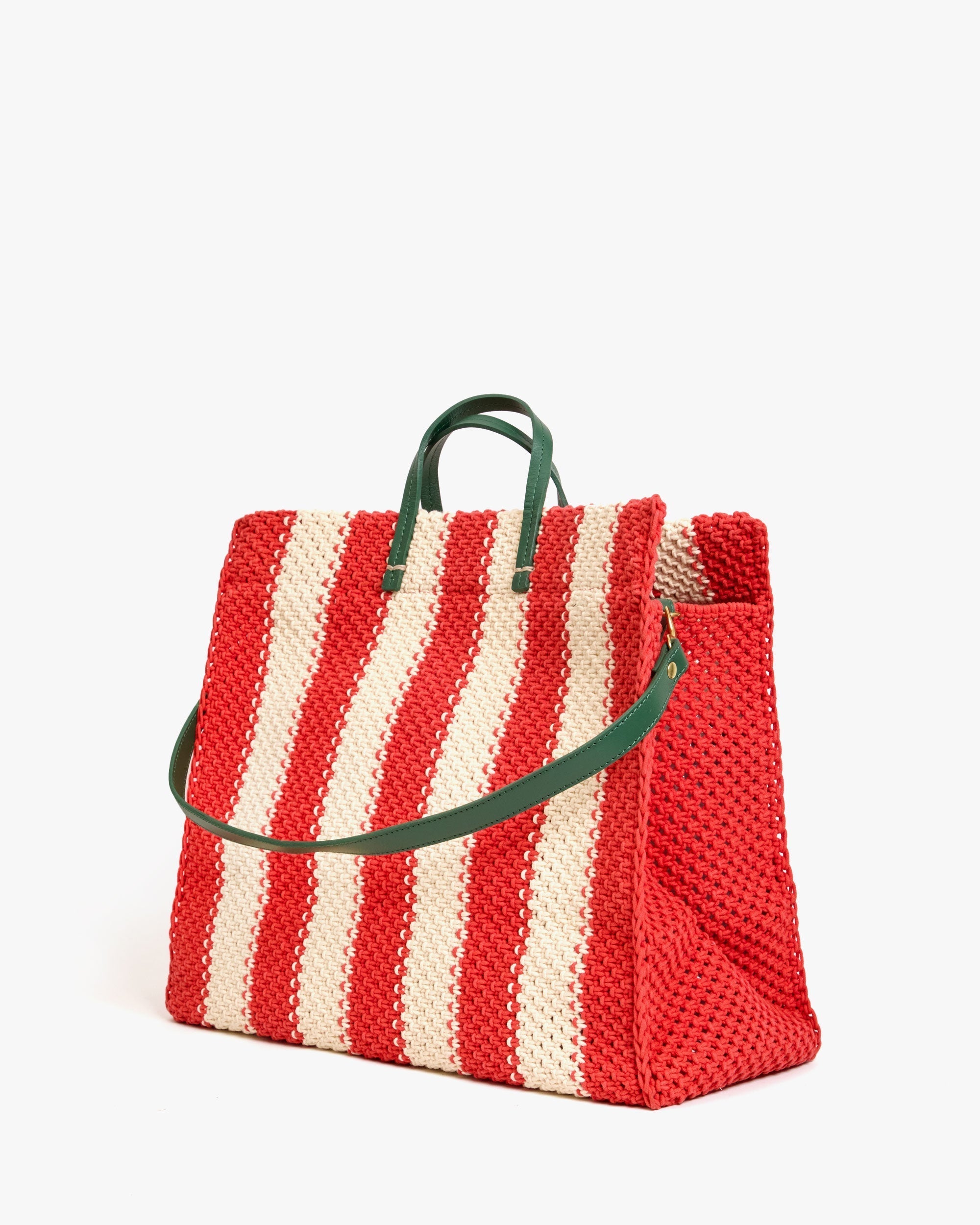 Summer Simple Tote - Cream & Bright Poppy Crochet Stripe