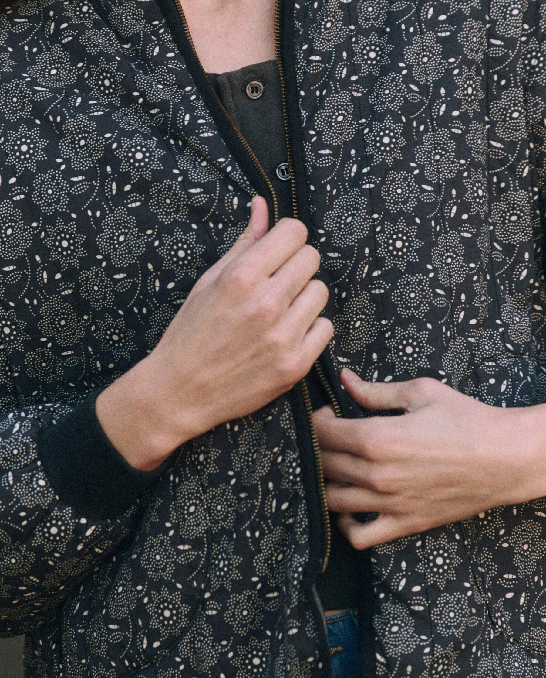 The Reversible Quilted Bomber - Black Floral