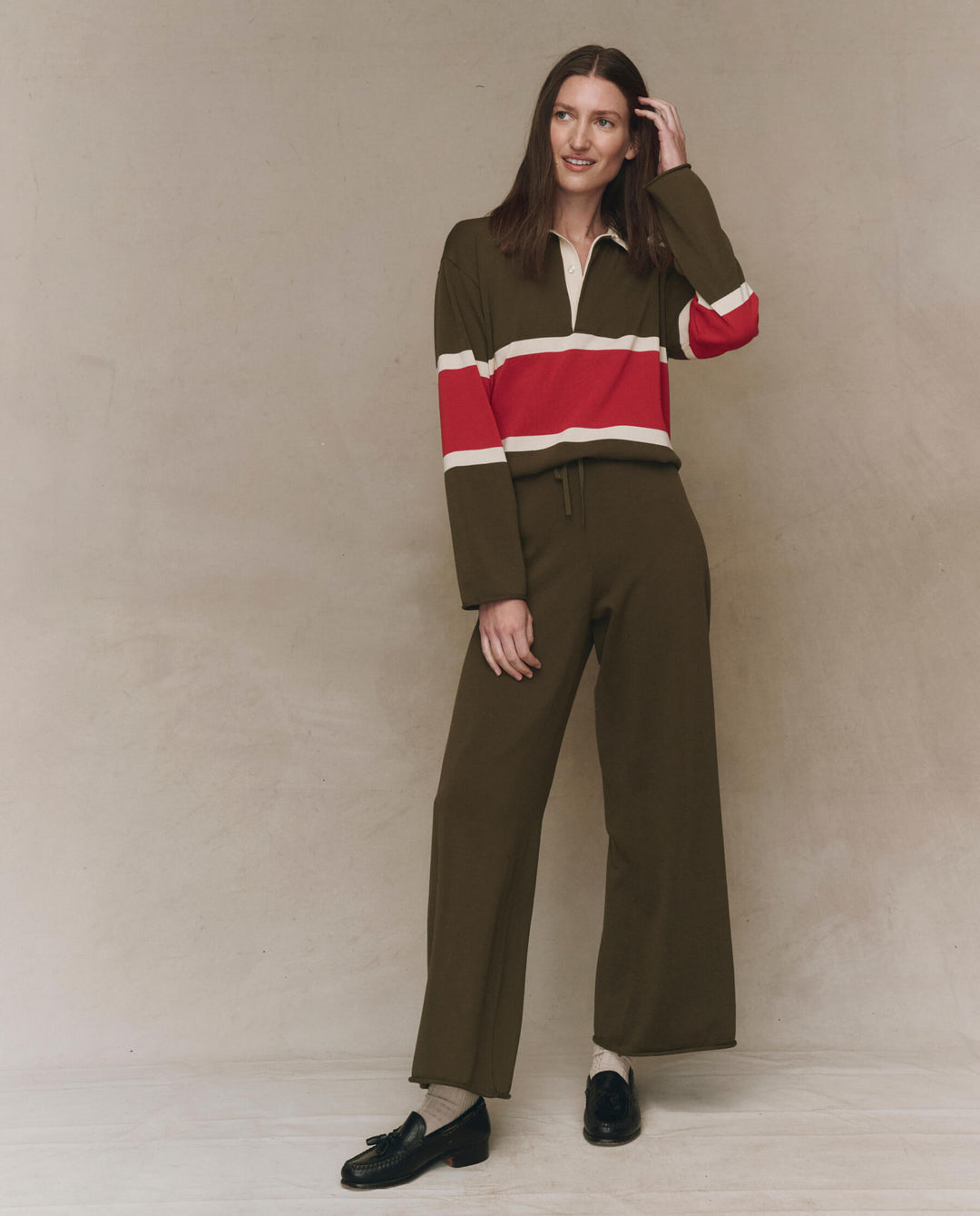The Rugby Sweater - Army w/ Hot Red Stripe