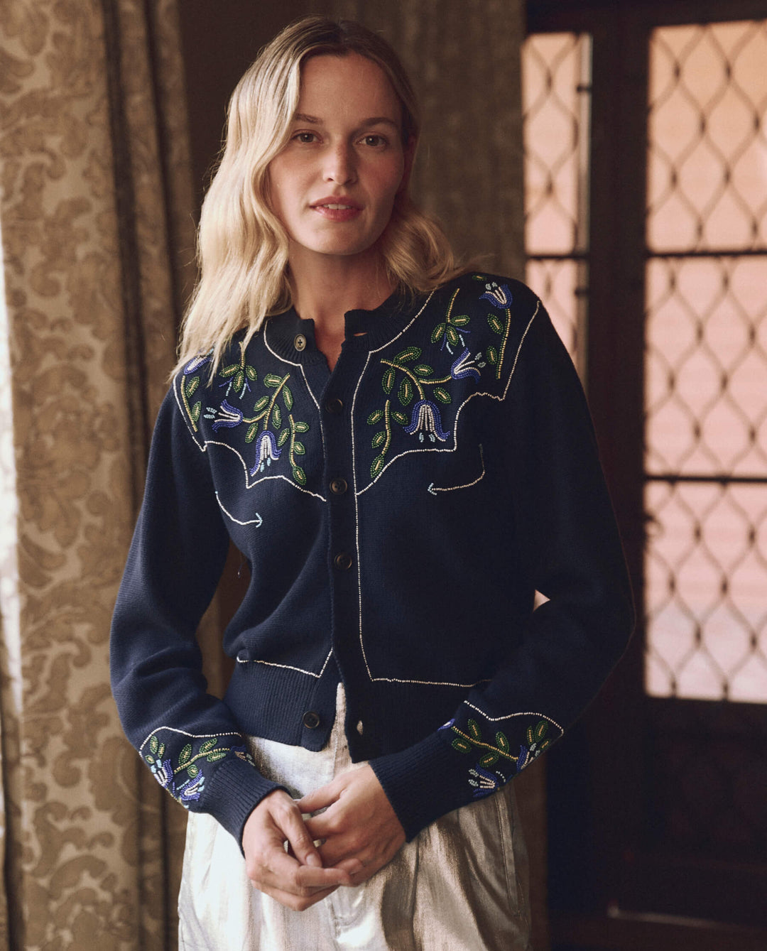 The Western Beaded Cardigan - Navy