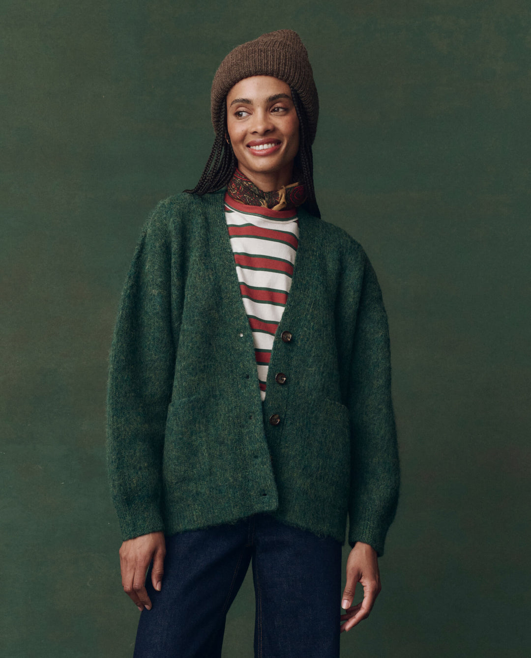 The Brushed Melange Cardigan - Meadow Green