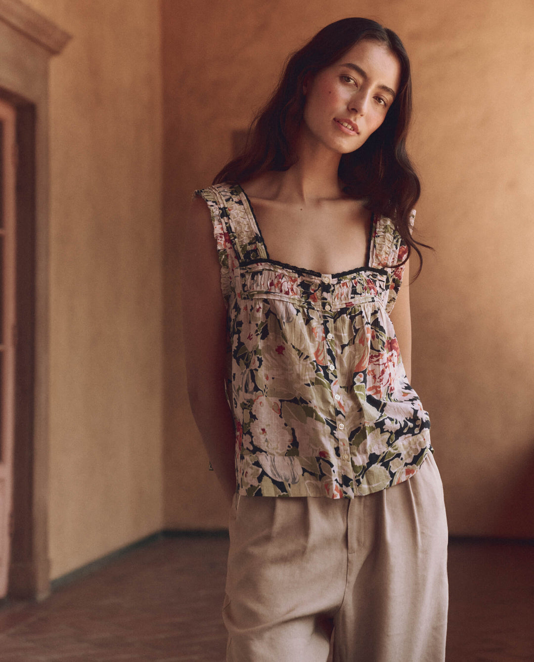 The Victorian Pleat Tank - Vintage Rose Print