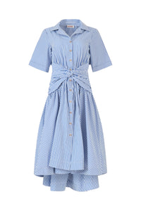 Tie Shirt Dress in Cotton Poplin Stripe