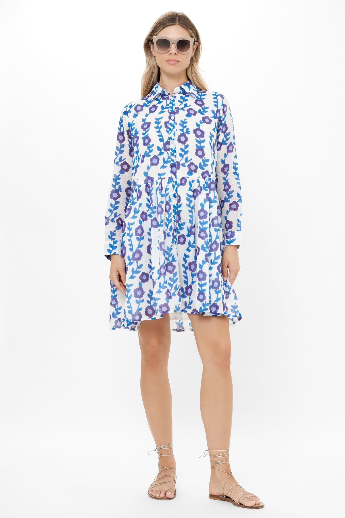Long Sleeve Shirt Dress Mini - Toscana Blue