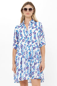 Long Sleeve Shirt Dress Mini - Toscana Blue