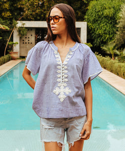 Upminster Top - Blue/White