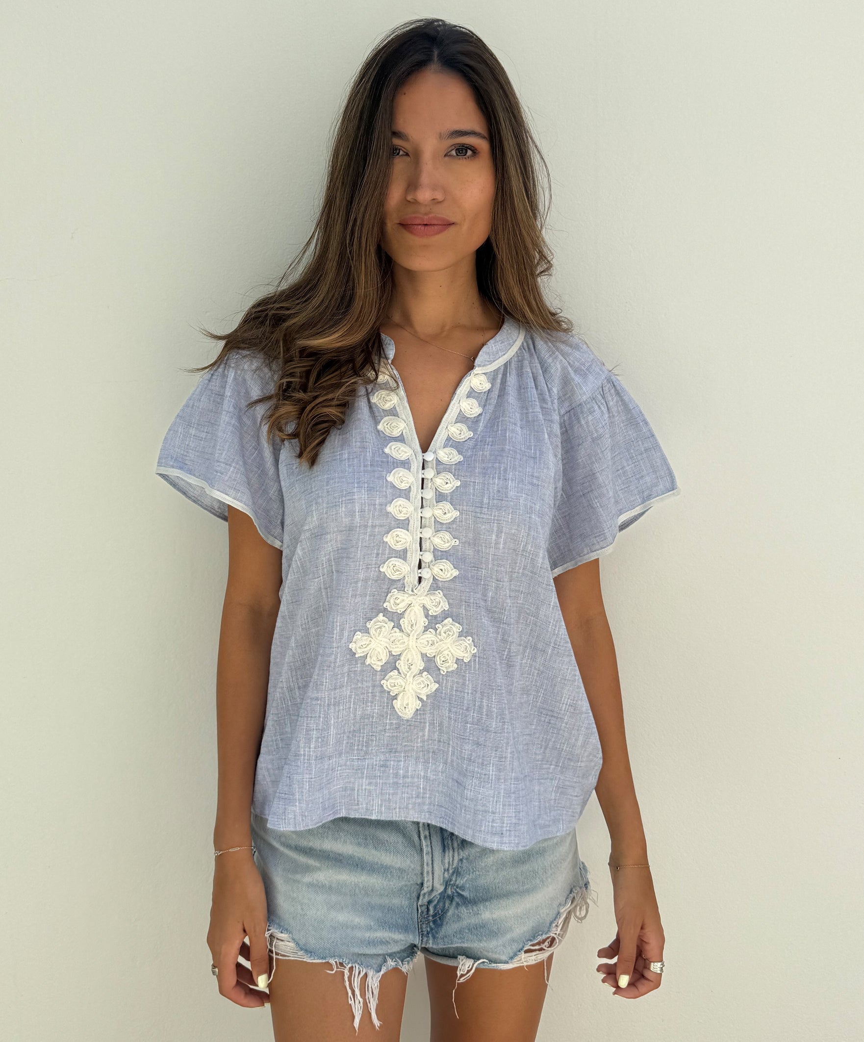 Upminster Top - Blue/White
