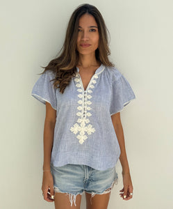 Upminster Top - Blue/White