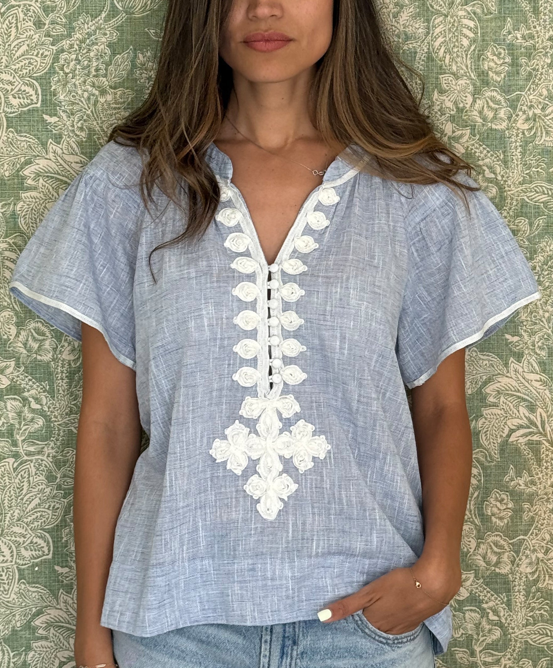 Upminster Top - Blue/White
