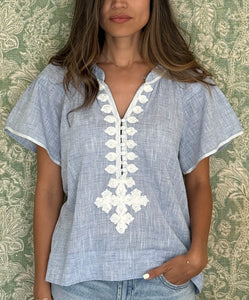 Upminster Top - Blue/White