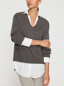 The Looker Layered V-Neck - Hunter/White