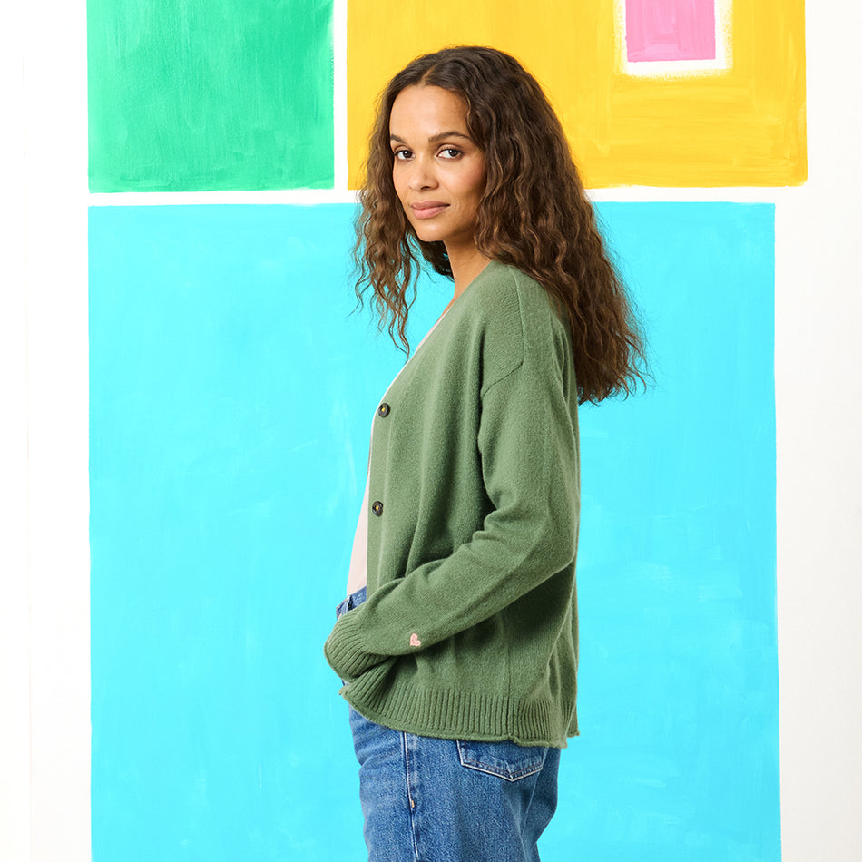 Whisper Featherweight Cardigan - Army Green