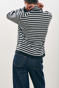 Narrow Stripe Cashmere Roll Collar - Black/Fog