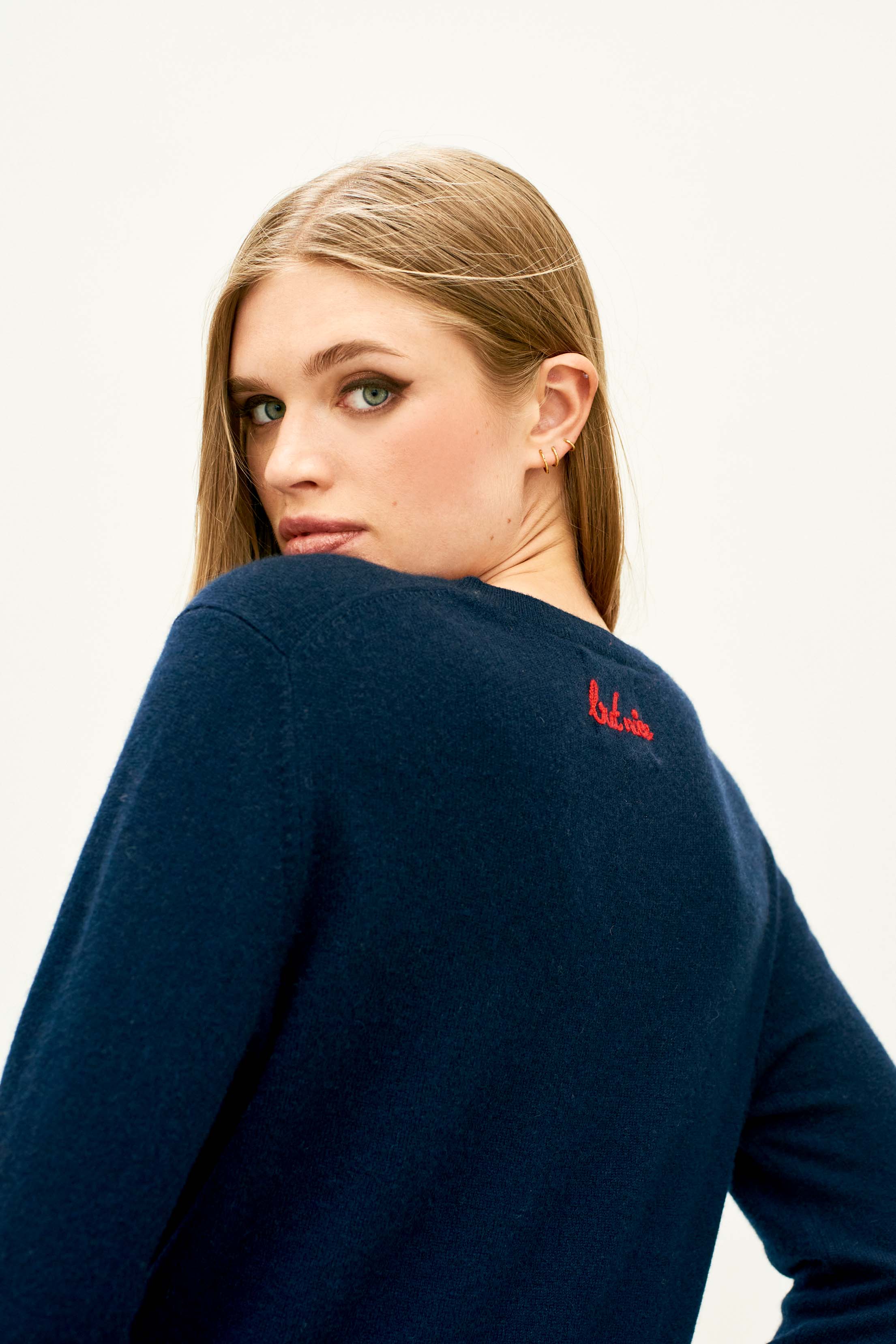 Cashmere Naughty Crew - Navy/Red