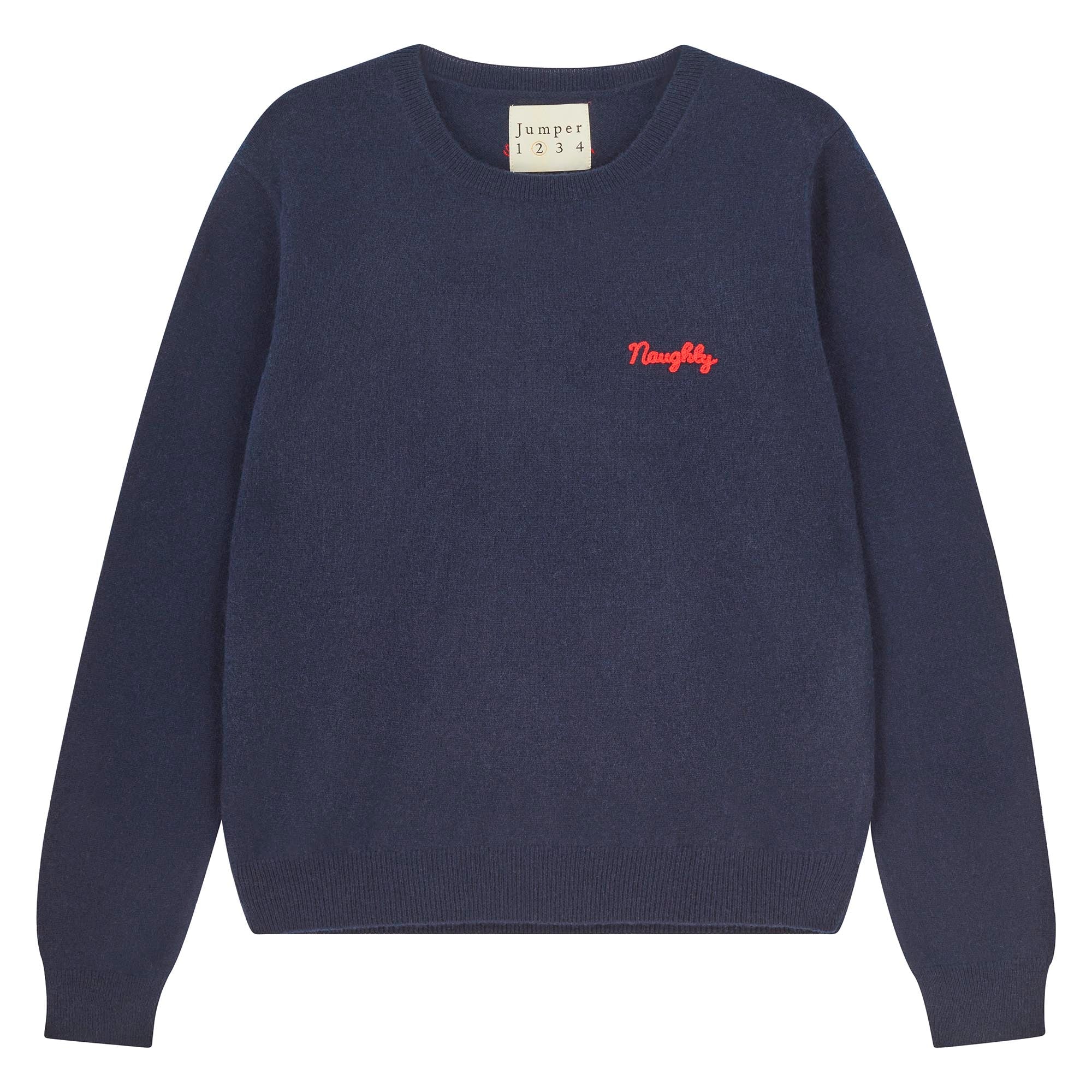 Cashmere Naughty Crew - Navy/Red