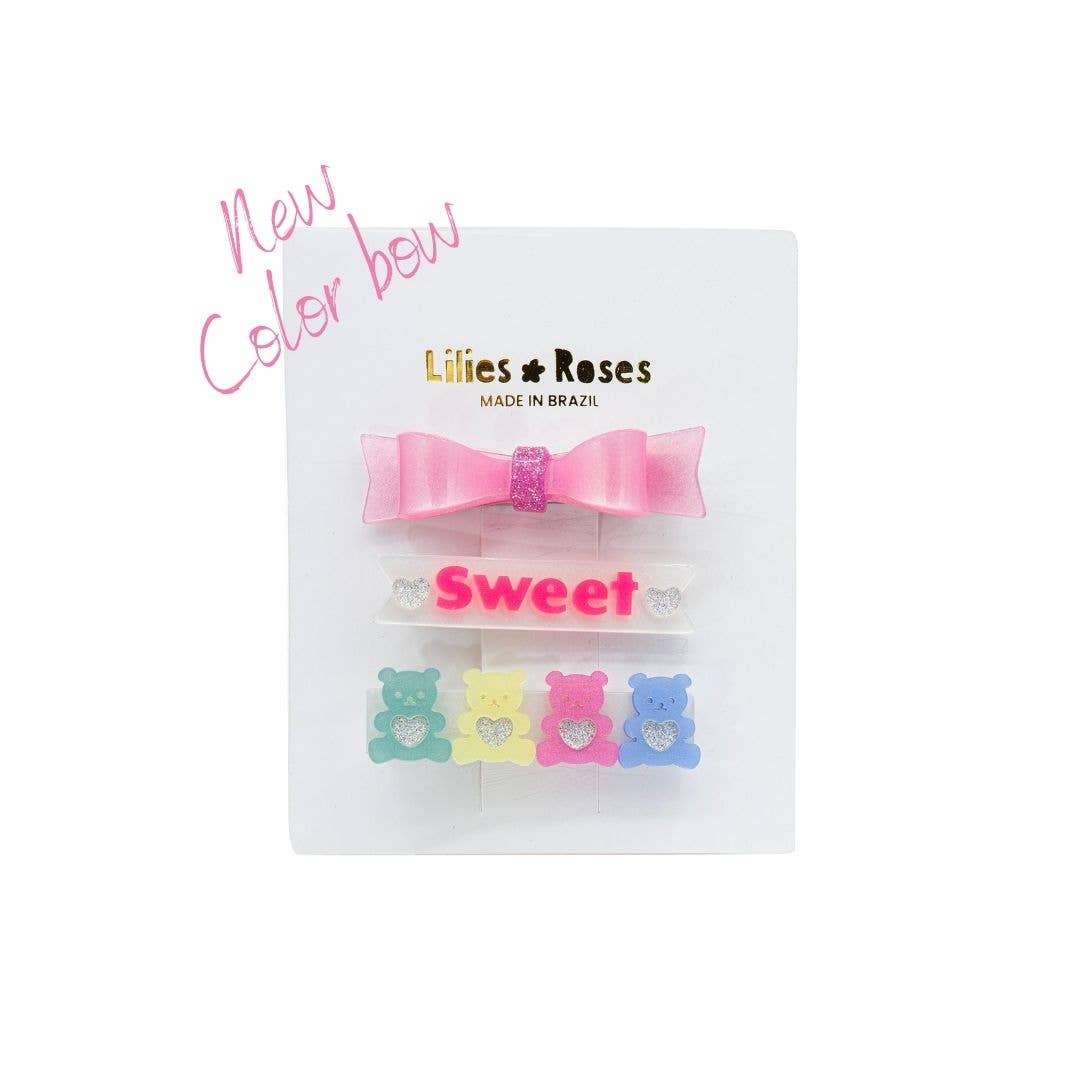 Sweet Bears and Bowtie Glitter Hair Clips