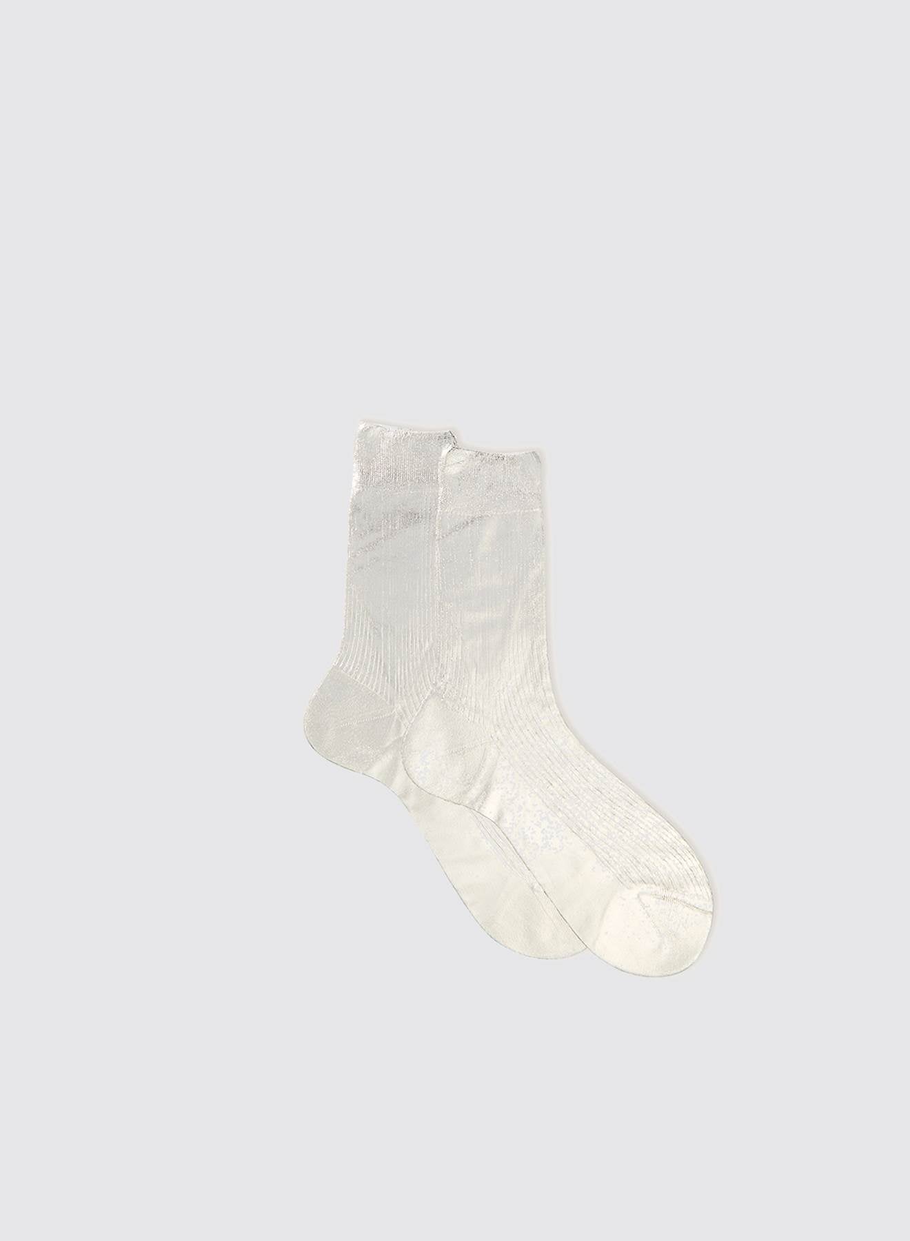 One Ribbed Laminated Socks - Silver