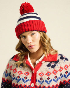 Beanie - Navy Stripe w/Red