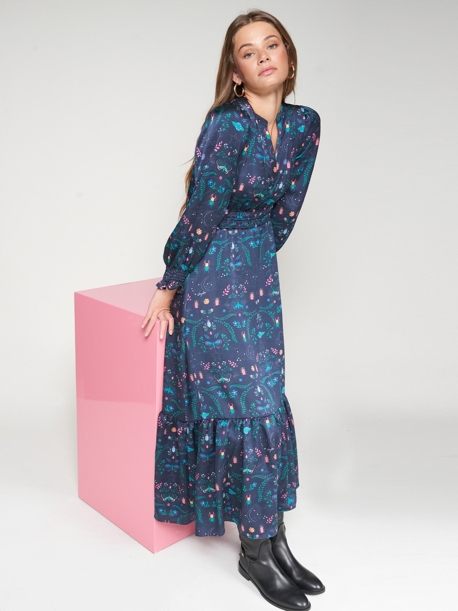 Cleo Dress - Navy Insect Print