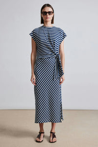 Vanina Cinched Waist Dress - Navy/Cream Stripe