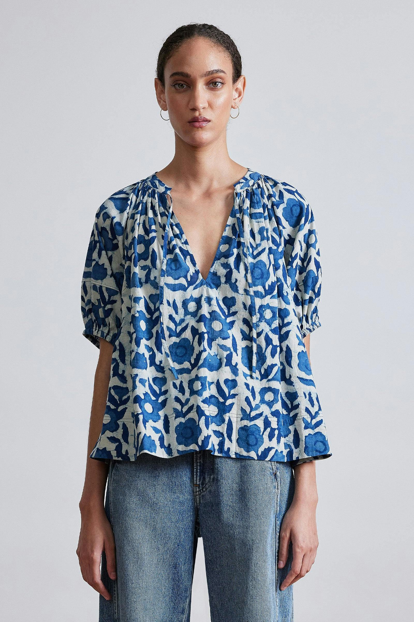 Lumina Popover - Dabu Floral Indigo