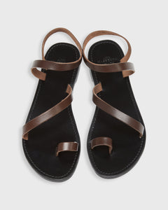 Diagonal Strap Sandal - Dark Brown Leather